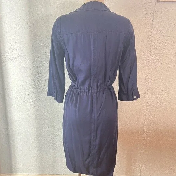 NEW French Connection Navy Blue Kruger Tencel Tie Waist Button Front Dress Sz 4 - Picture 9 of 11